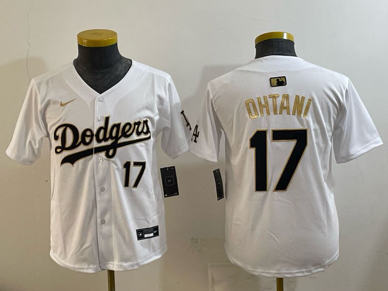 Youth 2026 Los Angeles Dodgers #17 Ohtani White Gold Game Nike MLB Jersey style 001